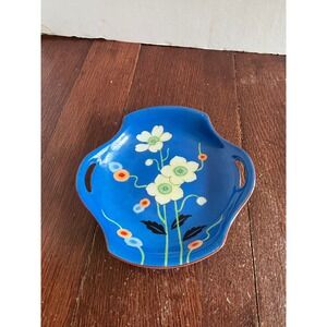 Vintage Meito‎ China Hand Painted Floral Cobalt Blue Porcelain Nut Bowl Japan